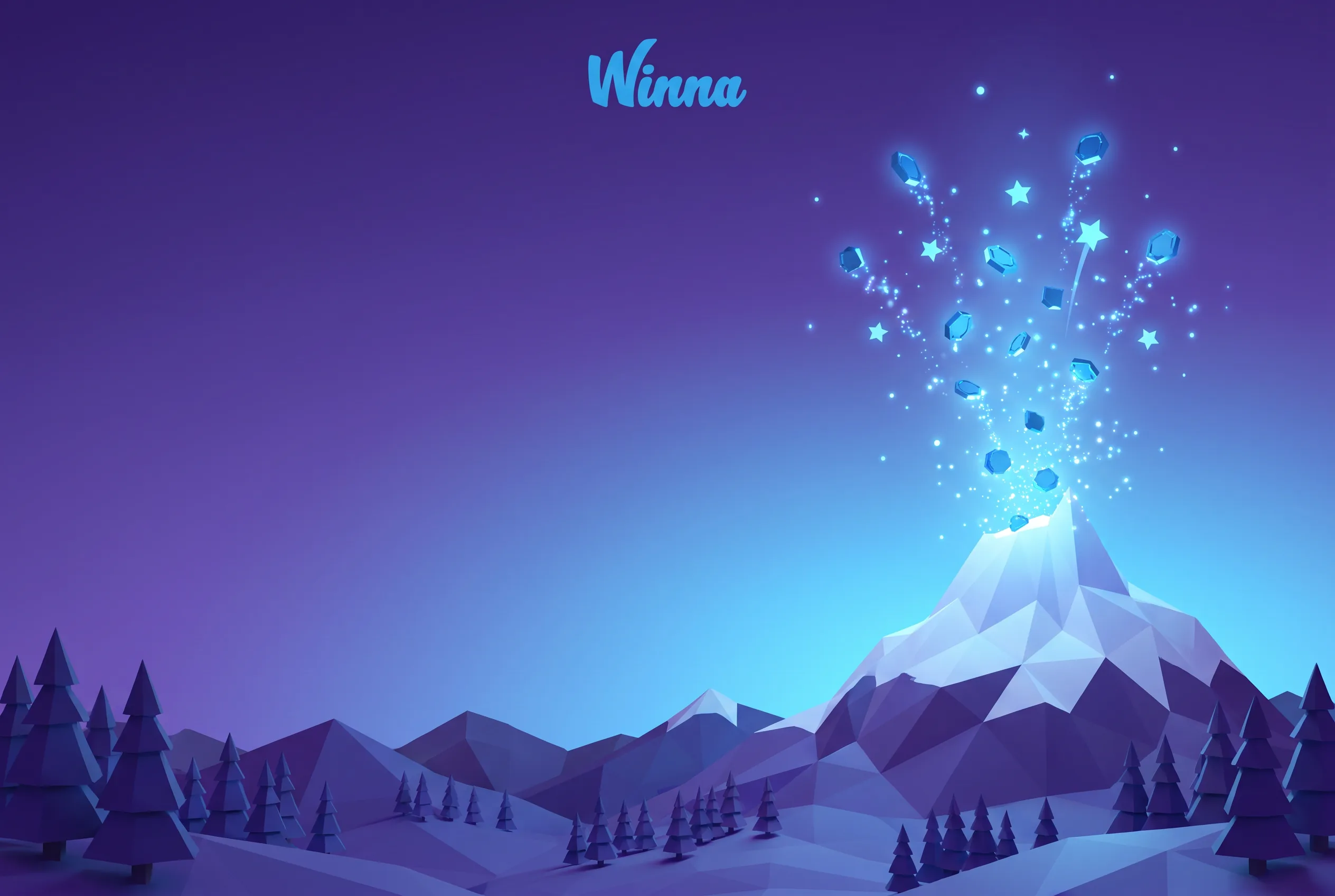 Winna VIP-Rewards als leuchtende Kristalle über einem Alpengipfel